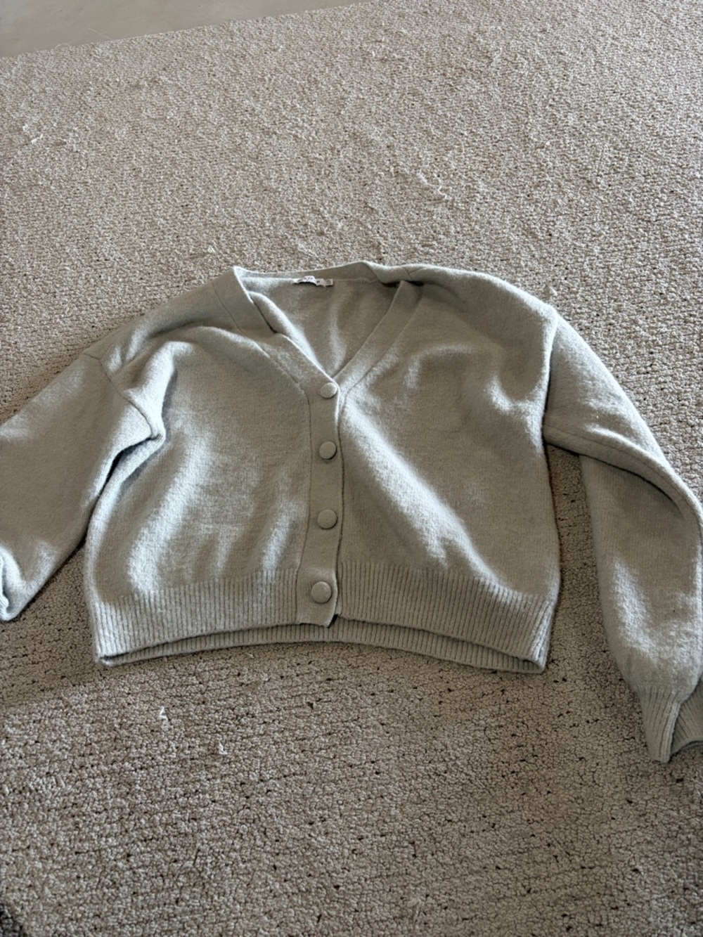 JustFab V-Neck Button Crop Cardigan Sweater - Mustard & Light Gray. - Picture 5 of 6
